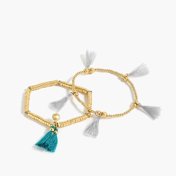 J. Crew Bead and Tassel Gold Dark Jade Bracelets - Picture 2 of 3